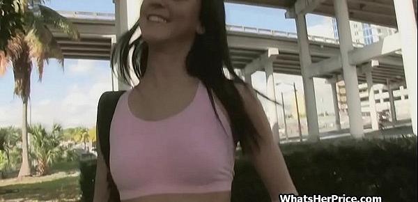  Sporty teen flashes and blows outdoors for money